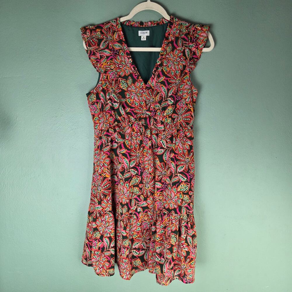 J. Crew Outlet Womens 8 V-Neck Ruffle Mini Dress Colorful Boho Pockets Summer